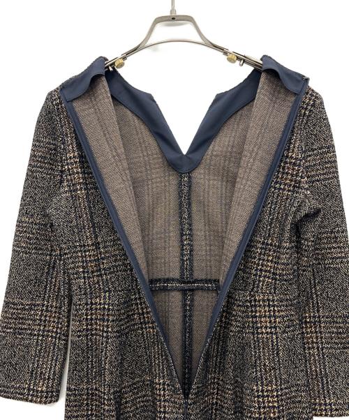ANAYI（アナイ）ANAYI (アナイ) フロッキーチェックキーネックフレアワンピース ブラウン サイズ:38の古着・服飾アイテム