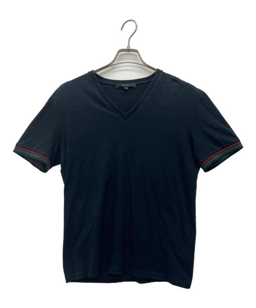GUCCI（グッチ）GUCCI (グッチ) Vネック シェリーライン半袖カットソー ブラック サイズ:Mの古着・服飾アイテム