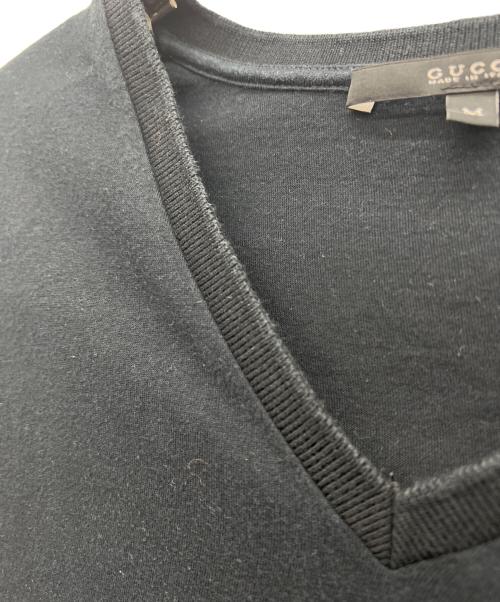 GUCCI（グッチ）GUCCI (グッチ) Vネック シェリーライン半袖カットソー ブラック サイズ:Mの古着・服飾アイテム