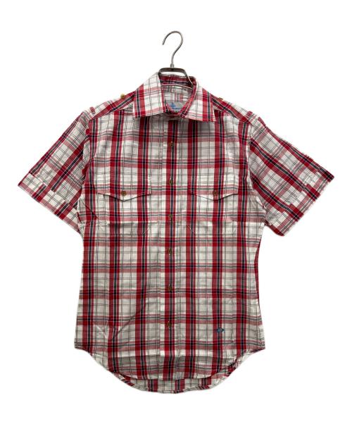 Vivienne Westwood（ヴィヴィアンウエストウッド）Vivienne Westwood (ヴィヴィアンウエストウッド) 半袖シャツ レッド×ホワイト サイズ:Lの古着・服飾アイテム