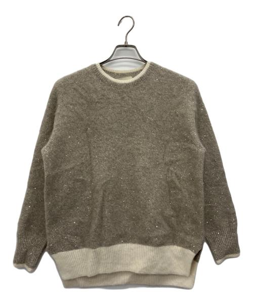 UNITED ARROWS（ユナイテッドアローズ）UNITED ARROWS (ユナイテッドアローズ) フォックスカシミヤ クルーネック ニット ブラウン×アイボリー サイズ:不明の古着・服飾アイテム