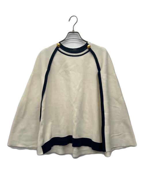 SEVEN TEN by MIHO KAWAHITO（セブン テン バイ ミホ カワヒト）SEVEN TEN by MIHO KAWAHITO (セブン テン バイ ミホ カワヒト) マントニット アイボリー×ネイビー サイズ:Lの古着・服飾アイテム