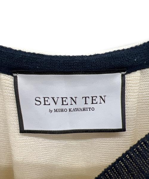 SEVEN TEN by MIHO KAWAHITO（セブン テン バイ ミホ カワヒト）SEVEN TEN by MIHO KAWAHITO (セブン テン バイ ミホ カワヒト) マントニット アイボリー×ネイビー サイズ:Lの古着・服飾アイテム