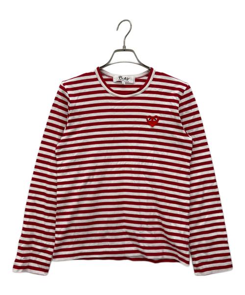 PLAY COMME des GARCONS（プレイコムデギャルソン）PLAY COMME des GARCONS (プレイコムデギャルソン) 長袖カットソー レッド×ホワイト サイズ:Lの古着・服飾アイテム