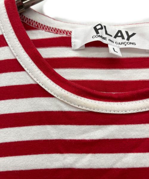 PLAY COMME des GARCONS（プレイコムデギャルソン）PLAY COMME des GARCONS (プレイコムデギャルソン) 長袖カットソー レッド×ホワイト サイズ:Lの古着・服飾アイテム