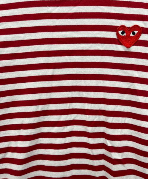 PLAY COMME des GARCONS（プレイコムデギャルソン）PLAY COMME des GARCONS (プレイコムデギャルソン) 長袖カットソー レッド×ホワイト サイズ:Lの古着・服飾アイテム