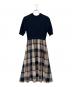 BLUE LABEL CRESTBRIDGE（ブルーレーベルクレストブリッジ）の古着「チェックドレープツイル ニットコンビマキシワンピース」｜ネイビー×ベージュ