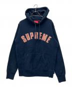 SUPREMEシュプリーム）の古着「Chenille Arc Logo Hooded Sweatshirt」｜ネイビー×ピンク