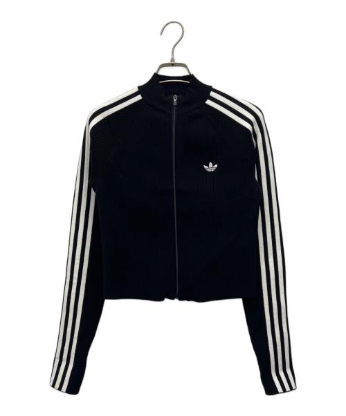 adidas（アディダス）adidas (アディダス) スリーストライプス スリムニット トラックトップ ブラック サイズ:XLの古着・服飾アイテム