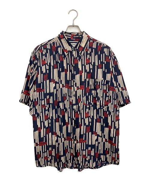 summa（スッマ）summa (スッマ) 半袖シルクシャツ ネイビー×レッド サイズ:Mの古着・服飾アイテム