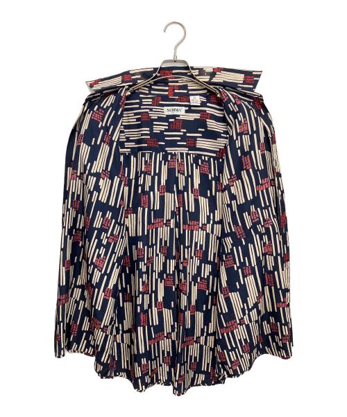 summa（スッマ）summa (スッマ) 半袖シルクシャツ ネイビー×レッド サイズ:Mの古着・服飾アイテム