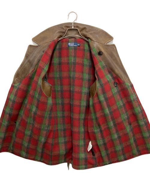 POLO RALPH LAUREN（ポロ・ラルフローレン）POLO RALPH LAUREN (ポロ・ラルフローレン) 裏ウールチェックカウレザーダブルブレストカーコート ブラウン サイズ:Sの古着・服飾アイテム