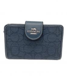 COACH（コーチ）の古着「ミディアム コーナー ジップ ウォレット・シグネチャー ジャカード」｜ネイビー