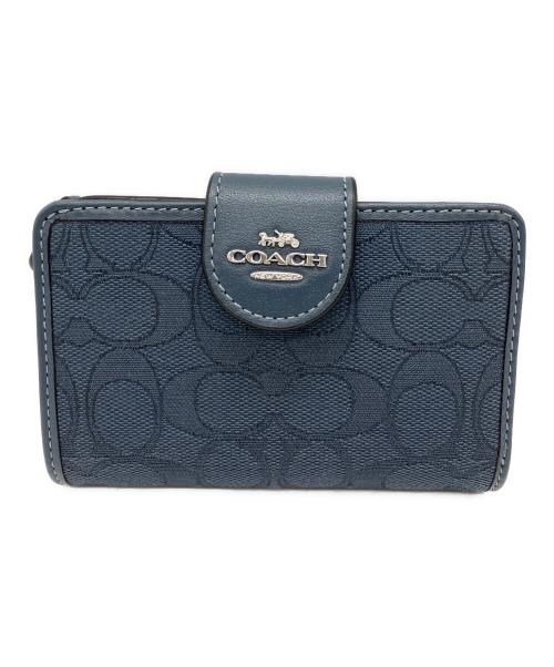 COACH（コーチ）COACH (コーチ) ミディアム コーナー ジップ ウォレット・シグネチャー ジャカード ネイビーの古着・服飾アイテム