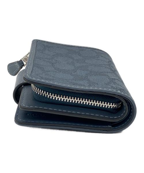 COACH（コーチ）COACH (コーチ) ミディアム コーナー ジップ ウォレット・シグネチャー ジャカード ネイビーの古着・服飾アイテム