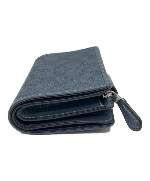 COACH（コーチ）COACH (コーチ) ミディアム コーナー ジップ ウォレット・シグネチャー ジャカード ネイビーの古着・服飾アイテム