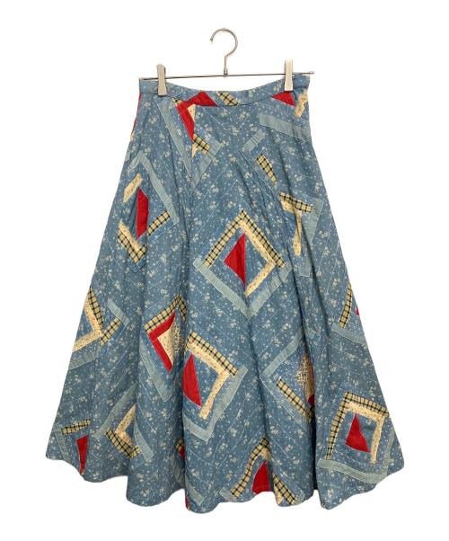 POLO RALPH LAUREN（ポロ・ラルフローレン）POLO RALPH LAUREN (ポロ・ラルフローレン) パッチワーク コットン スカート インディゴ×ベージュ サイズ:Sの古着・服飾アイテム