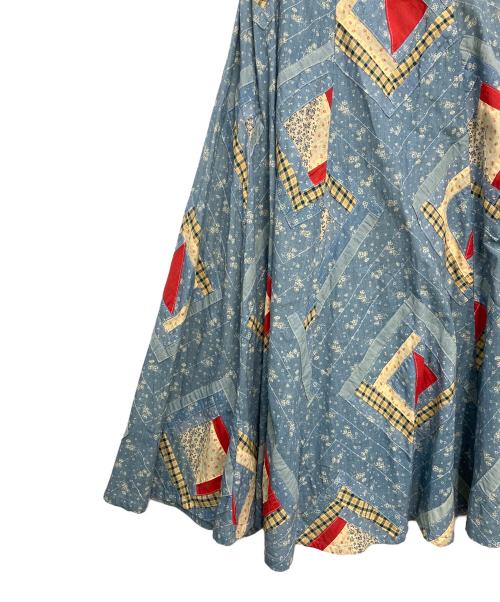 POLO RALPH LAUREN（ポロ・ラルフローレン）POLO RALPH LAUREN (ポロ・ラルフローレン) パッチワーク コットン スカート インディゴ×ベージュ サイズ:Sの古着・服飾アイテム