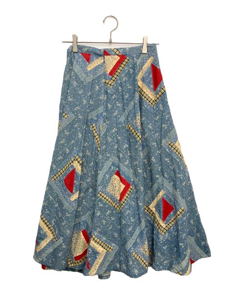 POLO RALPH LAUREN（ポロ・ラルフローレン）POLO RALPH LAUREN (ポロ・ラルフローレン) パッチワーク コットン スカート インディゴ×ベージュ サイズ:Sの古着・服飾アイテム