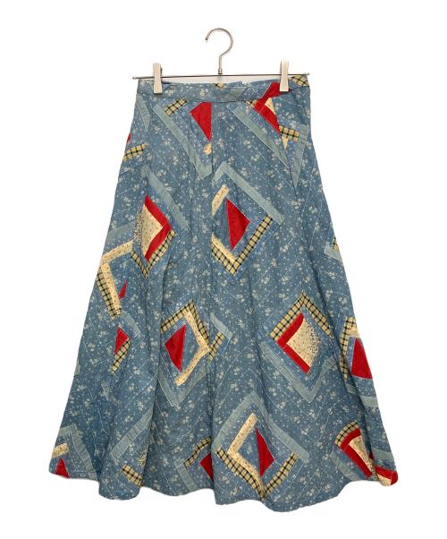 POLO RALPH LAUREN（ポロ・ラルフローレン）POLO RALPH LAUREN (ポロ・ラルフローレン) パッチワーク コットン スカート インディゴ×ベージュ サイズ:Sの古着・服飾アイテム