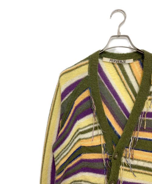PERVERZE（パーバーズ）PERVERZE (パーバーズ) 厚手カーディガン グリーン×オレンジ サイズ:Freeの古着・服飾アイテム