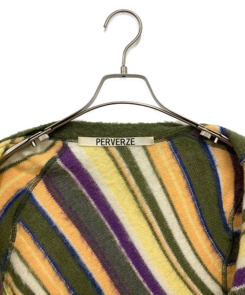 PERVERZE（パーバーズ）PERVERZE (パーバーズ) 厚手カーディガン グリーン×オレンジ サイズ:Freeの古着・服飾アイテム