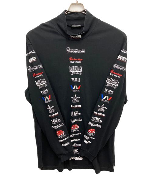 BALENCIAGA（バレンシアガ）BALENCIAGA (バレンシアガ)  Multi Logo Turtle Neck Long Sleeve Tee(マルチロゴタートルネックロングスリーブTシャツ) ブラック サイズ:Lの古着・服飾アイテム