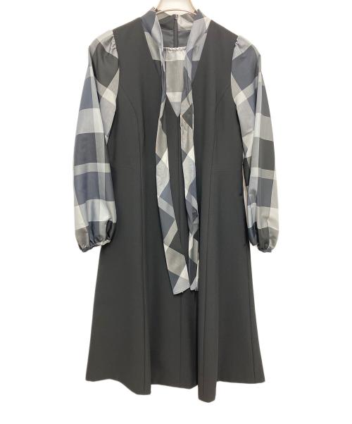 BLUE LABEL CRESTBRIDGE（ブルーレーベルクレストブリッジ）BLUE LABEL CRESTBRIDGE (ブルーレーベルクレストブリッジ) ドッキングジャンパースカートドレス ブラック×グレー サイズ:Sの古着・服飾アイテム