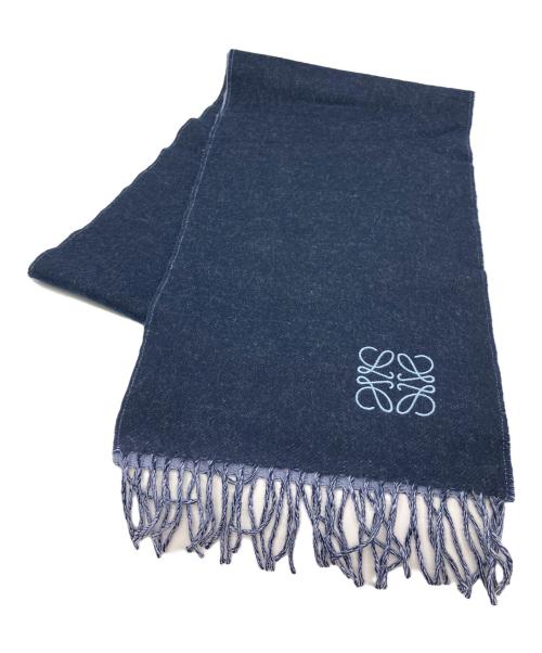 LOEWE（ロエベ）LOEWE (ロエベ) カシミヤ混マフラー ネイビー×ブルーの古着・服飾アイテム