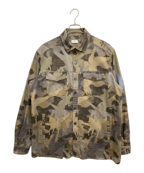 ETRO（エトロ）ETRO (エトロ) ペガソプリント迷彩柄シャツ レッド サイズ:Lの古着・服飾アイテム