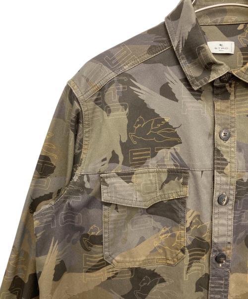 ETRO（エトロ）ETRO (エトロ) ペガソプリント迷彩柄シャツ レッド サイズ:Lの古着・服飾アイテム