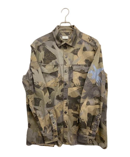 ETRO（エトロ）ETRO (エトロ) ペガソプリント迷彩柄シャツ レッド サイズ:Lの古着・服飾アイテム