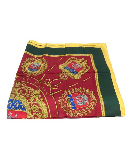 HERMES（エルメス）HERMES (エルメス) シルクスカーフ カレ90 パリの紋章 イエロー×レッドの古着・服飾アイテム