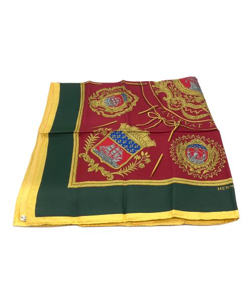 HERMES（エルメス）HERMES (エルメス) シルクスカーフ カレ90 パリの紋章 イエロー×レッドの古着・服飾アイテム