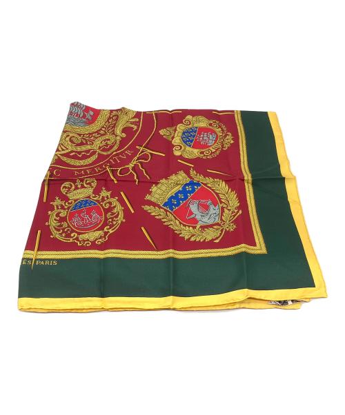 HERMES（エルメス）HERMES (エルメス) シルクスカーフ カレ90 パリの紋章 イエロー×レッドの古着・服飾アイテム