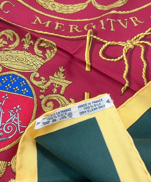 HERMES（エルメス）HERMES (エルメス) シルクスカーフ カレ90 パリの紋章 イエロー×レッドの古着・服飾アイテム