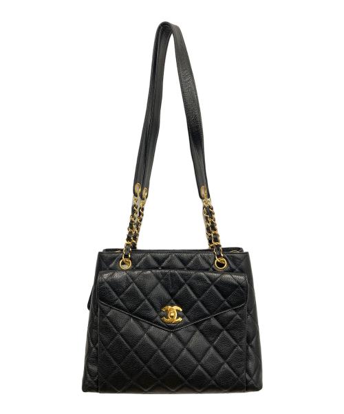 CHANEL（シャネル）CHANEL (シャネル) チェーンストラップトートバッグ マトラッセ キャビアスキン ブラックの古着・服飾アイテム