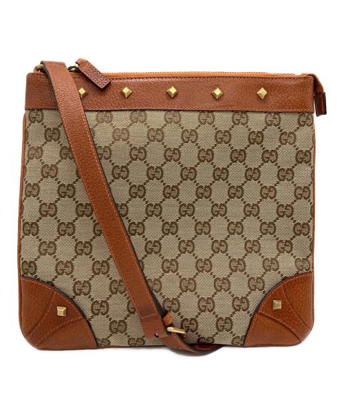 GUCCI（グッチ）GUCCI (グッチ) スタッズショルダーバッグ GG ベージュ×ブラウンの古着・服飾アイテム