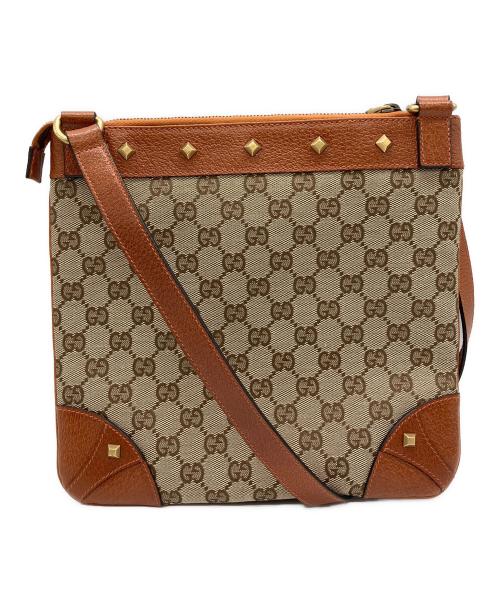 GUCCI（グッチ）GUCCI (グッチ) スタッズショルダーバッグ GG ベージュ×ブラウンの古着・服飾アイテム