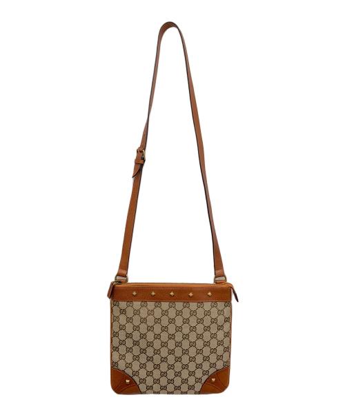 GUCCI（グッチ）GUCCI (グッチ) スタッズショルダーバッグ GG ベージュ×ブラウンの古着・服飾アイテム