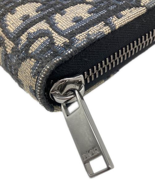 Dior（ディオール）Dior (ディオール) サドルロングジップウォレット グレインドカーフスキン マーケトリー & ディオール オブリーク ジャカード ブラック×ベージュの古着・服飾アイテム