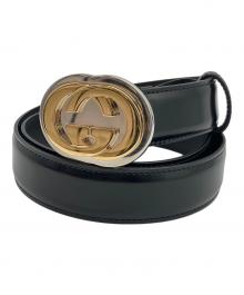 GUCCI（グッチ）の古着「インターロッキングGレザーベルト」｜ブラック