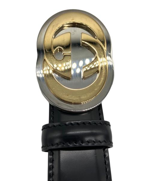 GUCCI（グッチ）GUCCI (グッチ) インターロッキングGレザーベルト ブラックの古着・服飾アイテム