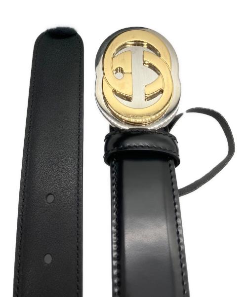 GUCCI（グッチ）GUCCI (グッチ) インターロッキングGレザーベルト ブラックの古着・服飾アイテム