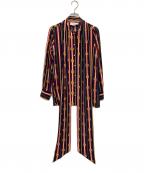 GUCCIグッチ）の古着「パールボタンシルクボウタイブラウス」｜ネイビー×レッド