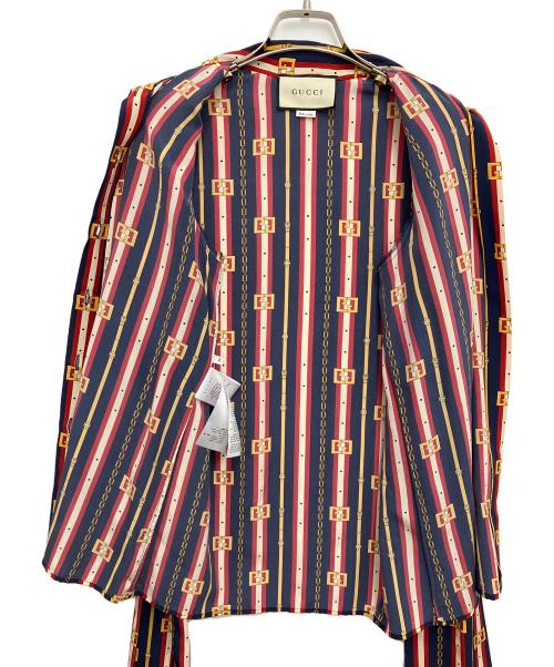 GUCCI（グッチ）GUCCI (グッチ) パールボタンシルクボウタイブラウス ネイビー×レッド サイズ:36の古着・服飾アイテム