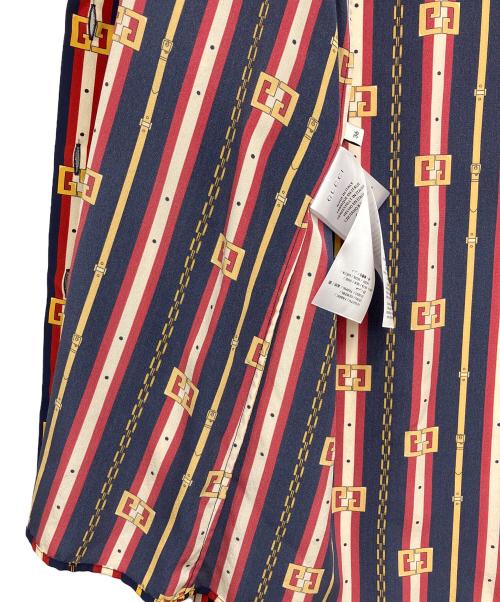 GUCCI（グッチ）GUCCI (グッチ) パールボタンシルクボウタイブラウス ネイビー×レッド サイズ:36の古着・服飾アイテム