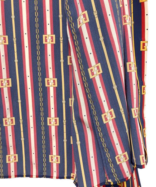 GUCCI（グッチ）GUCCI (グッチ) パールボタンシルクボウタイブラウス ネイビー×レッド サイズ:36の古着・服飾アイテム