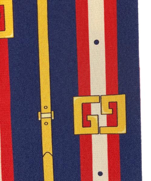 GUCCI（グッチ）GUCCI (グッチ) パールボタンシルクボウタイブラウス ネイビー×レッド サイズ:36の古着・服飾アイテム