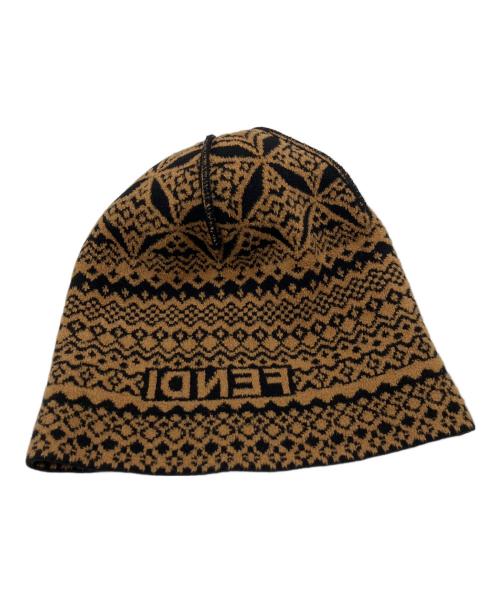 FENDI（フェンディ）FENDI (フェンディ) ニットキャップ ブラウン×ブラックの古着・服飾アイテム